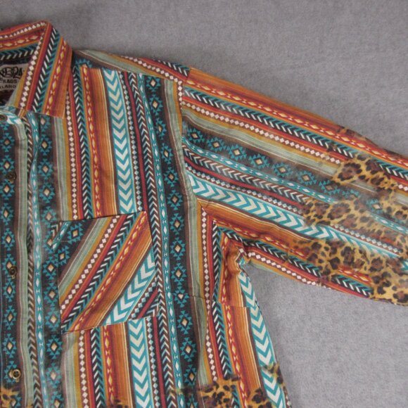 One24 Rags Western Shirt Womens XL Boho Fray‎ Aztec - Picture 4 of 14